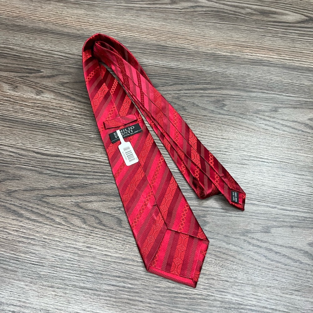 Emilio Ponti NWT Red Check Stripe Silk Tie